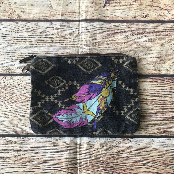 Aztec Design Cosmetic Bag Black Gold Zipper Girls - Picture 1 of 6